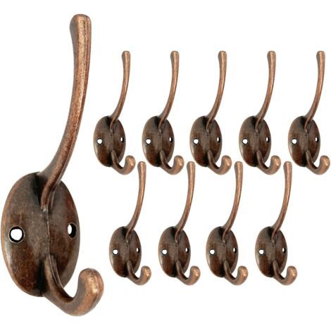 Pair Vintage-Wandhaken, 10 Doppelgarderobenhaken, Metallhaken mit Schrauben für Zuhause, Eingangsbereich, Küche, Schlafzimmer, Badezimmer, Kupfer (1/5)