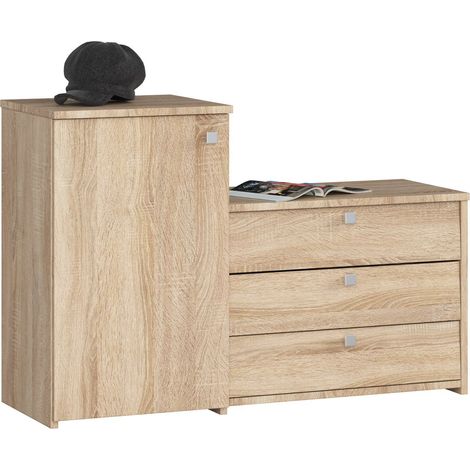 Conjunto de zapatero y cómoda AKORD S16 Roble Sonoma 98,4 cm 3 puertas basculantes frente en color Roble Sonoma 5 estantes 98,4x33x68 cm (1/4)