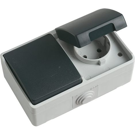 Interrupteur Étanche IP54 + Base Schuko 230V 10A/16A Extérieur Intérieur Polycarbonate Gris, Multicolore (1/5)