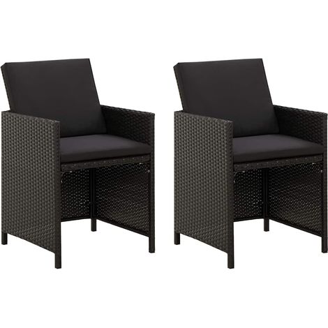Chaises de Jardin en Résine Tressée avec Coussins Lot de 2 Fauteuils d'Extérieur Noir - PANGIVO (1/5)