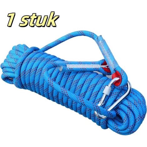 article - Corde d'escalade - Corde tressée - Corde de sécurité résistante à l'usure - Équipement d'escalade extérieur - Blauw - 10 mm - Crochet double 5 m (1/5)
