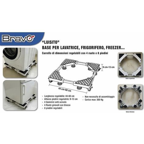Bravo base regolabile con ruote per elettrodomestici bravo 93003007 supporto lavatrice frigorifero freezer (1/2)