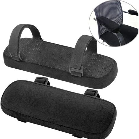 Lot de 2 coussinets d'accoudoirs de chaise de bureau en mousse à mémoire, coussins de support de coude anti-glissants et ajustables pour bureau à domicile, jeux vidéo et longues séances assises. (1/4)
