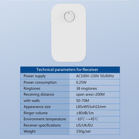 Kit de boutons auto-alimentés pour sonnette sans fil, 38 carillons, portée jusqu'à 200 m, pour l'allaitement, la grossesse, les personnes âgées, le bureau, la maison, la salle de classe, Plug and Play
