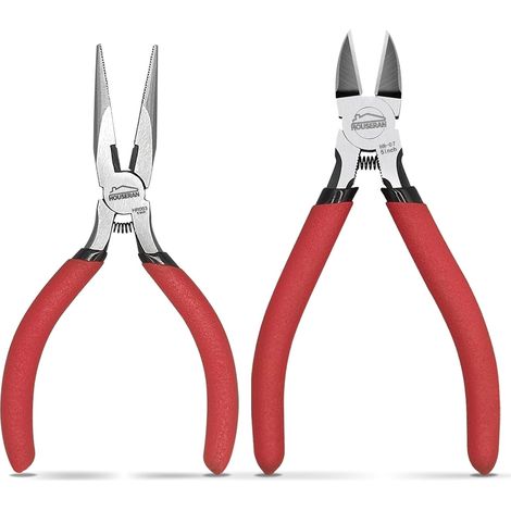 Set de 2 Pinces, Pince à Bec Long 13 cm & Pinces Coupe-Fil, Mini Ressort et Ciseaux Coupe Ras pour Artisanat, Cintrage, Découpe Fil, Attaches Câbles, Électronique 5"needle Nose Pliers Wire Cutters - (1/5)