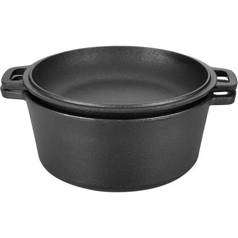 Marmite en fonte cocotte a pain présaisonné couvercle de adapté au four et à tous les types de cuisson - Dutch Oven 2 en 1 pour faire du pain braiser la viande mijoter etc (1/4)