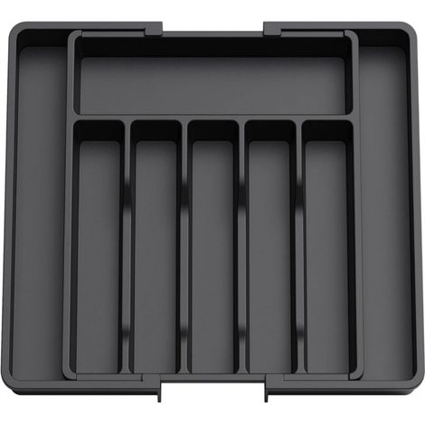 Boîte de rangement extensible pour couverts, à plusieurs compartiments, noire, (1/5)