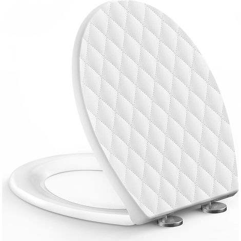 Abattant WC Forme O, Lunette de Toilette en PP avec Frein de Chute Double, Motif 3D Effet Cuir, Anti-UV, Démontage Rapide, Fixation Par Le Haut, Blanc (1/5)