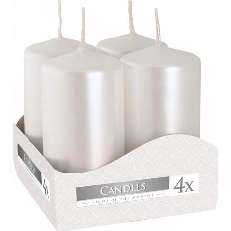 Bougie cylindrique, perle blanche, 4x8cm, lot de 4. (1/3)