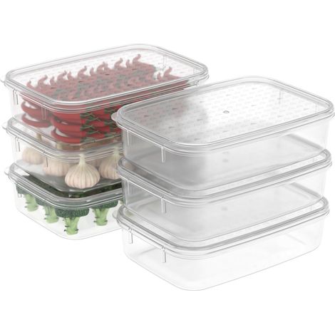 Boîte Conservation Alimentaire, Conteneur Alimentaire, Boîte de Rangement, Récipient de Congélateur avec Couvercle, Sécuritaire au Micro-ondes, Sans BPA, Plastique, Clair, 1.1L-Lot de 6 (1/5)