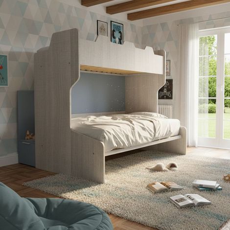 Letto a castello salvaspazio con scala contenitore - 1 Piazza e mezza + singolo - Rovere Rock e Avio