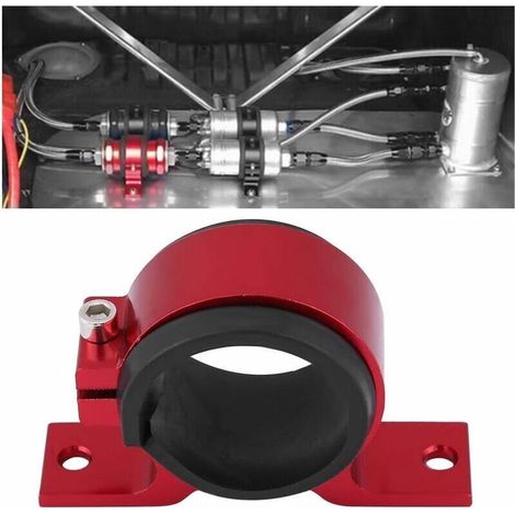 Support de pompe à carburant, Support de Montage de Pompe à Huile/carburant/essence de Voiture 50mm Support de Fixation de Filtre Unique en Alliage D'aluminium Noir(rouge)