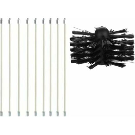 Kit de cepillo para chimenea, herramienta de limpieza de chimeneas, kit de limpieza de chimeneas con 9 varillas flexibles (40 cm) y 1 cabezal (100 mm) para estufa de pellets. (1/5)
