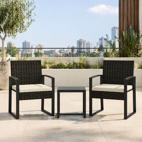 Gartenmöbel-Set 3-teilig mit 2 Stühlen, Tisch, abnehmbare Kissen, Cremeweiß (1/5)