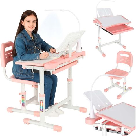 Juego de escritorio infantil con cajón, silla y lámpara