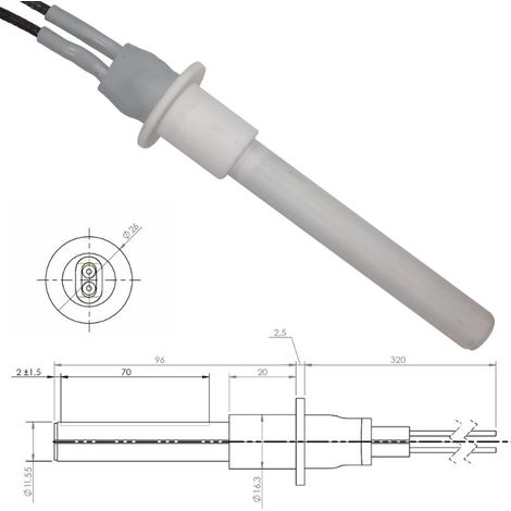 CANDELETTA RESISTENZA STUFA A PELLET CADEL MCZ 107mm IN CERAMICA battuta 96mm