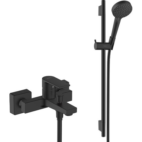 Hansgrohe Set miscelatore vasca/doccia a forma di vernice + doccetta a 2 getti + barra da 65 cm, Nero opaco (71450670-Vernis)