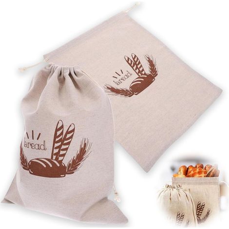 Lot de 2 sacs à pain en coton et lin, sacs à pain pour pain fait maison, sacs de conservation écologiques et réutilisables en lin - 40 cm x 30 cm (1/5)