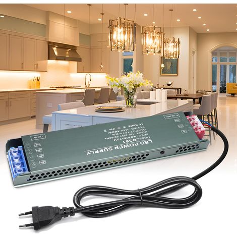 Transformateur 220V 12V LED Driver 400W Ultra Mince Transfo 33.3A Adaptateur Alimentation 220V AC à 12V DC Convertisseur D'alimentation Basse Tension Transfo de Tension Constante, Avec Plug (1/5)