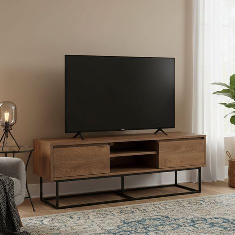 Dmora - Mueble de televisión Dpicon, Aparador de salón, Mueble bajo para TV, Base de pared equipada, 140x40h50 cm, Nogal y Negro (1/5)