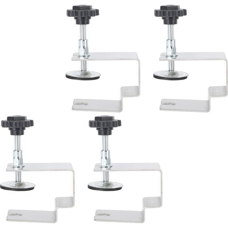 Lot de 4 pinces réglables pour tiroir acier inoxydable forme arquée fixation façade installation meuble (1/5)
