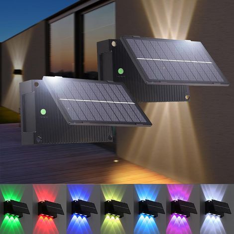 2 Pack Lampe Solaire Extérieur Jardin RGB Applique Solaire Exterieur Up Down Éclairage mural d'extérieur Etanche Lumière Solaire de Clôture avec Capteur Crépusculaire pour Cour Jardin (1/5)