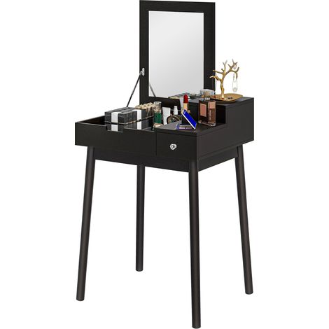 Coiffeuse avec miroir table de maquillage, 2 tiroirs, miroir pliable pour chambre à coucher, salon, 60x50x85,5cm, noir