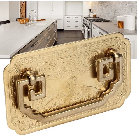 Tirador de puerta antiguo chino de estilo retro, de cuatro lados, con aspecto de bronce vintage, 8 cm de diámetro, juego de 2 (1/5)