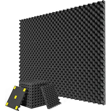 Packung mit 12 Akustikschaumstoffplatten, 2,5 cm x 30,5 cm x 30,5 cm, hochdichter, schnell formbeständiger Memory-Schaum, schwarz (1/5)