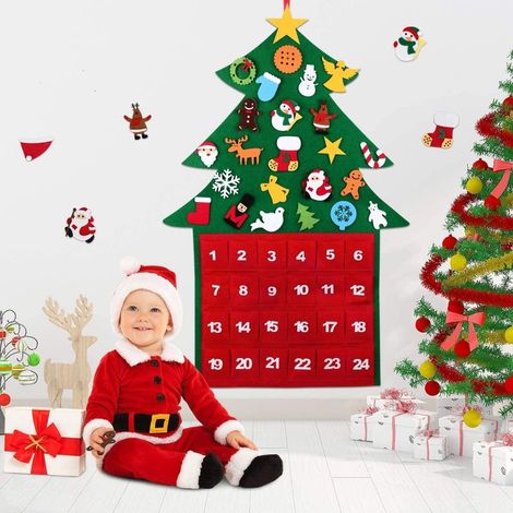 Sapin de Noël Wokkol, sapin de Noël en feutrine de 1 m avec 29 décorations amovibles et cordelette pour décorer le mur et les jeux de Noël des enfants. (1/5)