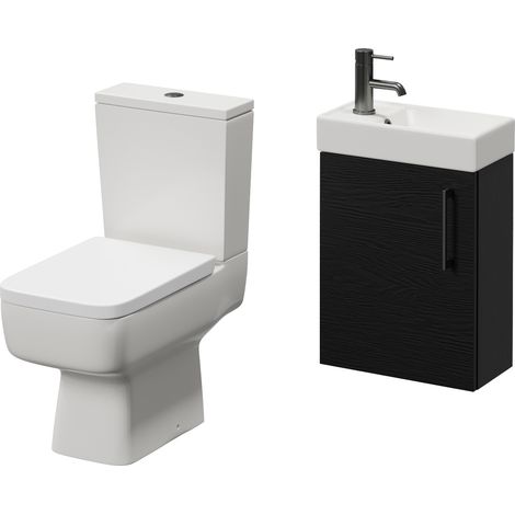 Napoli Cube Nero Oak 400mm Single Door Wall Mounted Vanity Unit and Toilet Suite with Align Basin - 400mm - Gunmetal Grey 160mm Handle