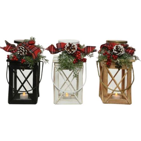 Lanterna Natalizia con Luce Led - 3 Colori Assortiti - 13x14xH25 cm (1/4)