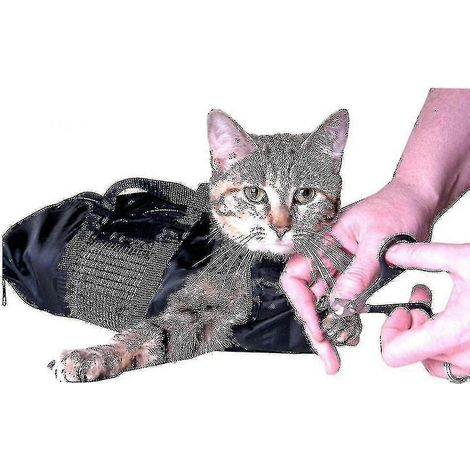 Toilettage du chat, sac de contention pour le bain, coupe des griffes (1/4)