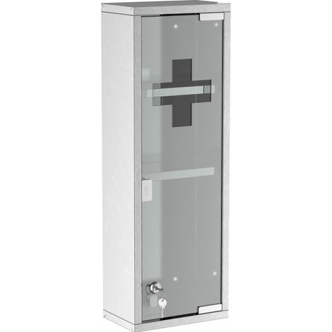 Armoire à pharmacie verrouillable en acier inoxydable avec porte en verre dépoli 20x12x58 cm, pour domicile et bureau (1/5)