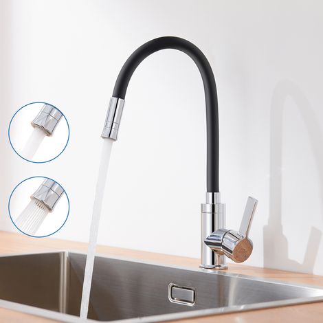 Hochdruck flexible Küchenarmatur mit 2 Strahlarten 360° Drehbar Küchenmischbatterien Einhandmischer flexibler Wasserhahn für die Küche, Schwarz (1/5)