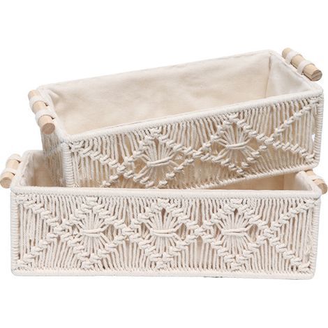 Panier de rangement en corde de coton tressée - 30 x 14 x 10 cm, lot de 2 - RWPanier (1/4)