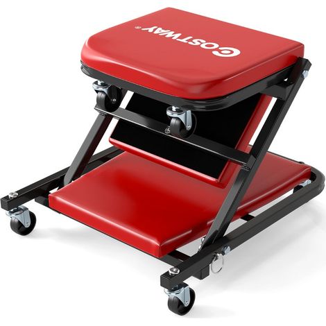 Taburete de garaje plegable 2 en 1 92 x 41 x 12 cm confort y movilidad metal piel PVC roja 200014174