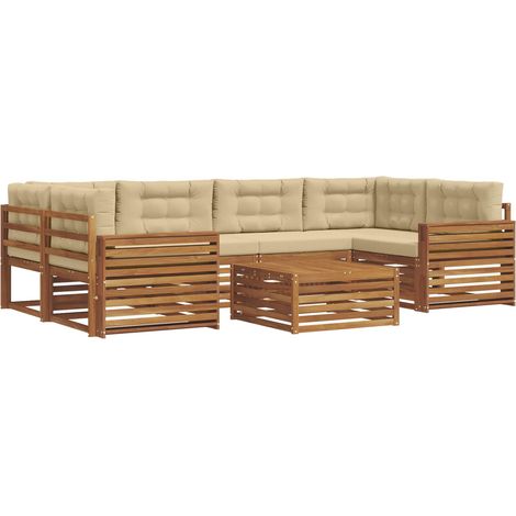 Conjunto de sofás de exterior con cojín 7 pcs Natural y Beige vidaXL (1/5)