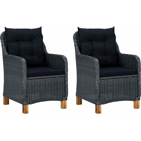 Lot de 2 Chaises de jardin avec coussins - Chaises d'extérieur pour terrasse/jardin Résine tressée Gris foncé BV416455 - BonneVie (1/5)