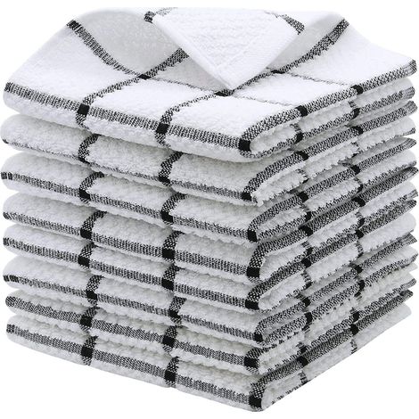 Lot de 12 torchons de cuisine en microfibre à absorption rapide, chiffons à vaisselle ultra doux en coton pour nettoyer et sécher,30×30 cm(gris) (1/5)