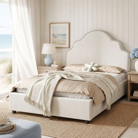 Okwish Lit enfant 90x200 cm avec tête de lit rembourrée, lin beige, (Sans matelas) (1/5)