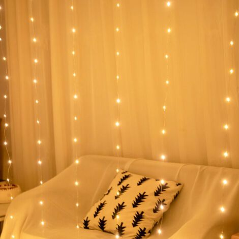 Lumineuse Rideau, 3M3M Rideau Lumineux 300 LED 8 Modes d'Éclairage Rideau de Lumière USB Blanc Chaud pour Décoration de Noël Intérieur Extérieur Fenêtre Fête Mariage Anniversaire (1/2)