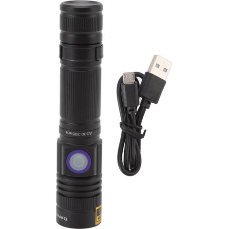 Torcia a raggi ultravioletti zoomabile con rilevamento UV, impermeabile, LED, lunghezza d'onda 300-395 nm - Crezuo (1/4)