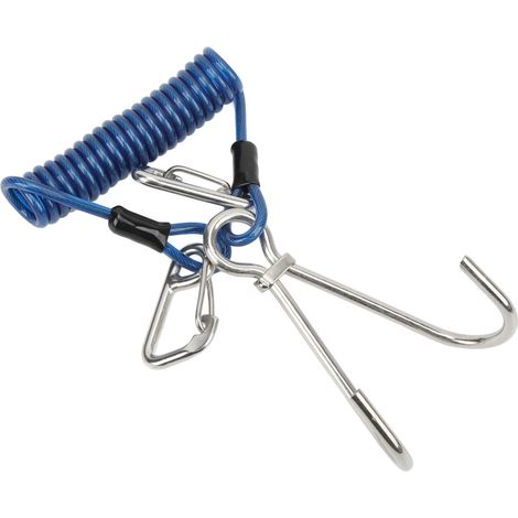 Crochet de plongée en acier inoxydable avec ressort enroulé et mousqueton double - Lanyard de plongée bleu (1/5)