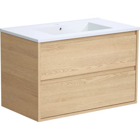 Meuble de salle de bain suspendu avec vasque à encastrer - Placage chêne - 80 cm - MILIPAM (1/5)