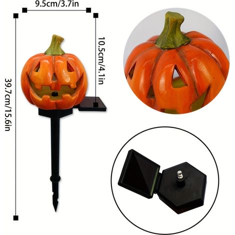 Lampe Solaire Citrouille Jack-O'-Lantern sur Piquet, 39,79,7cm, Étanche, Décoration Extérieure Halloween (1 Pièce) (1/5)