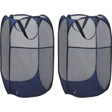 Laundry Basket [Set of 2] Pop Up Collapsible Mesh Laundry Baskets Laundry Bag Foldable Laundry Hamper with Handle, Blue