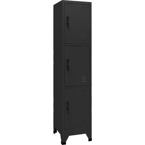 Armoire à casiers moderne 38 x 45 x 180 cm avec portes verrouillables en acier noir (1/5)