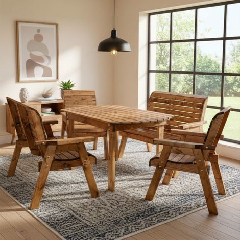 Handmade 6 Seater Rustic Wooden Indoor Dining Table, Bench & Chair Set (1/5)