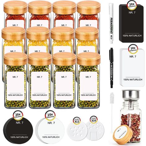 SAEIV Gewürzgläser Set 12 Gewürzdosen 80 Etiketten Küche Organizer (1/5)